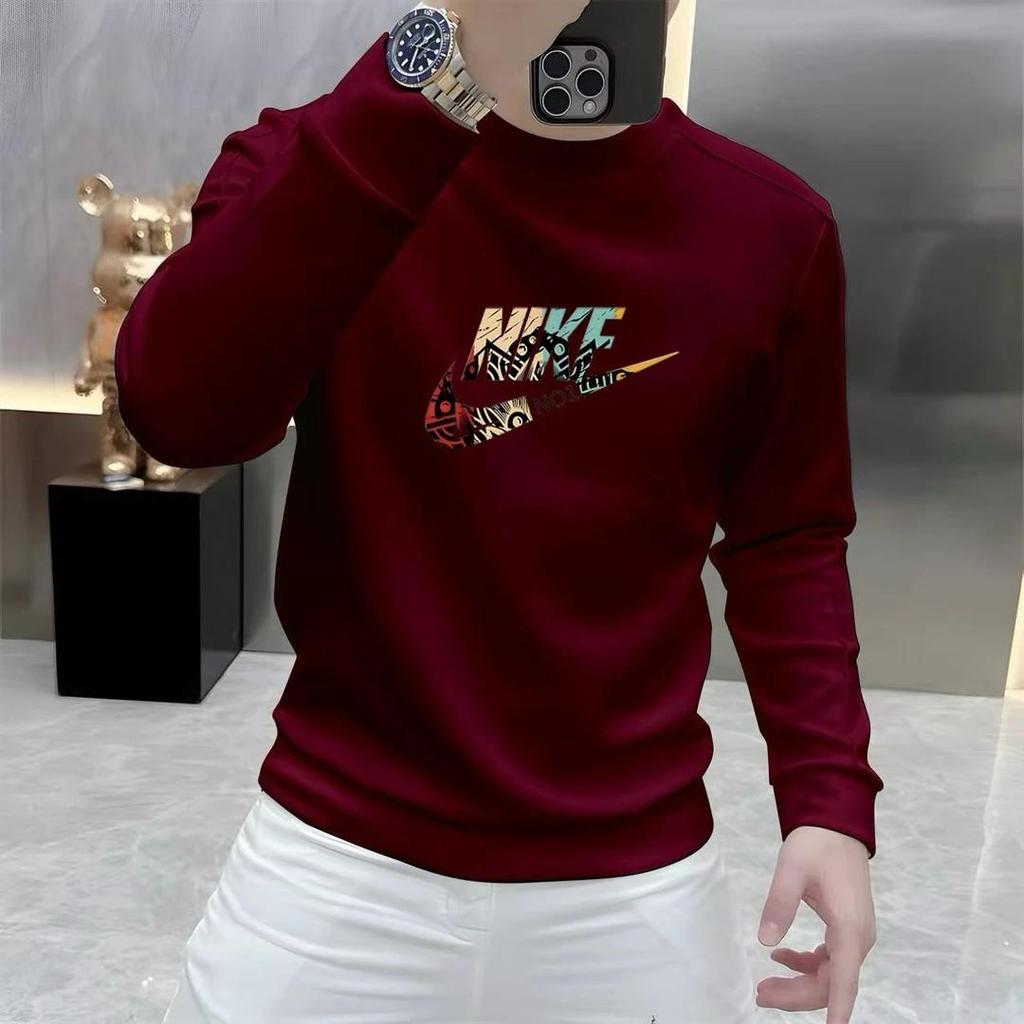 Men's Fleece-Lined Thickened Round Neck Sweatshirt - Casual Autumn/Winter Loose Pullover