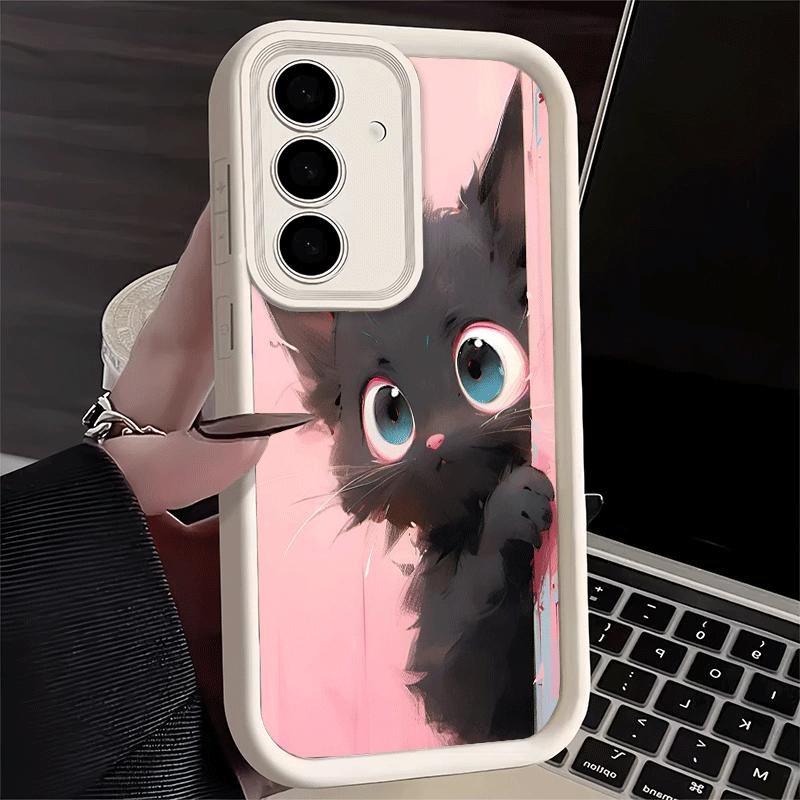 Phone Case for Samsung Galaxy A17 A16 A15 A14 A13 Black Cat Cartoon Cute A56 A36 A26 A55 A35 A25 A54 A34 A24 A53 A33 A23 A07 A06