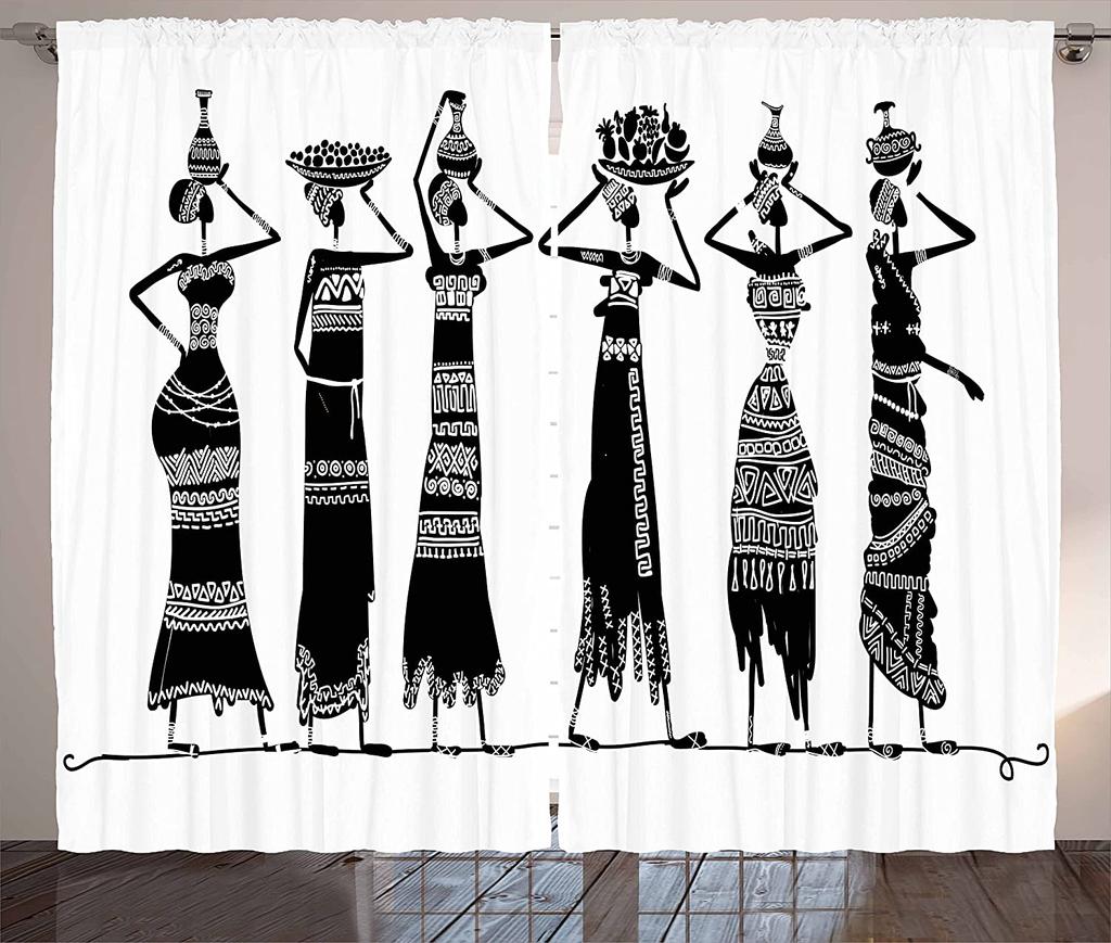 African Woman Window Curtains for Living Room, Bedroom, Kitchen, Home Decor, Children Drapes, Window Treatment Hooks