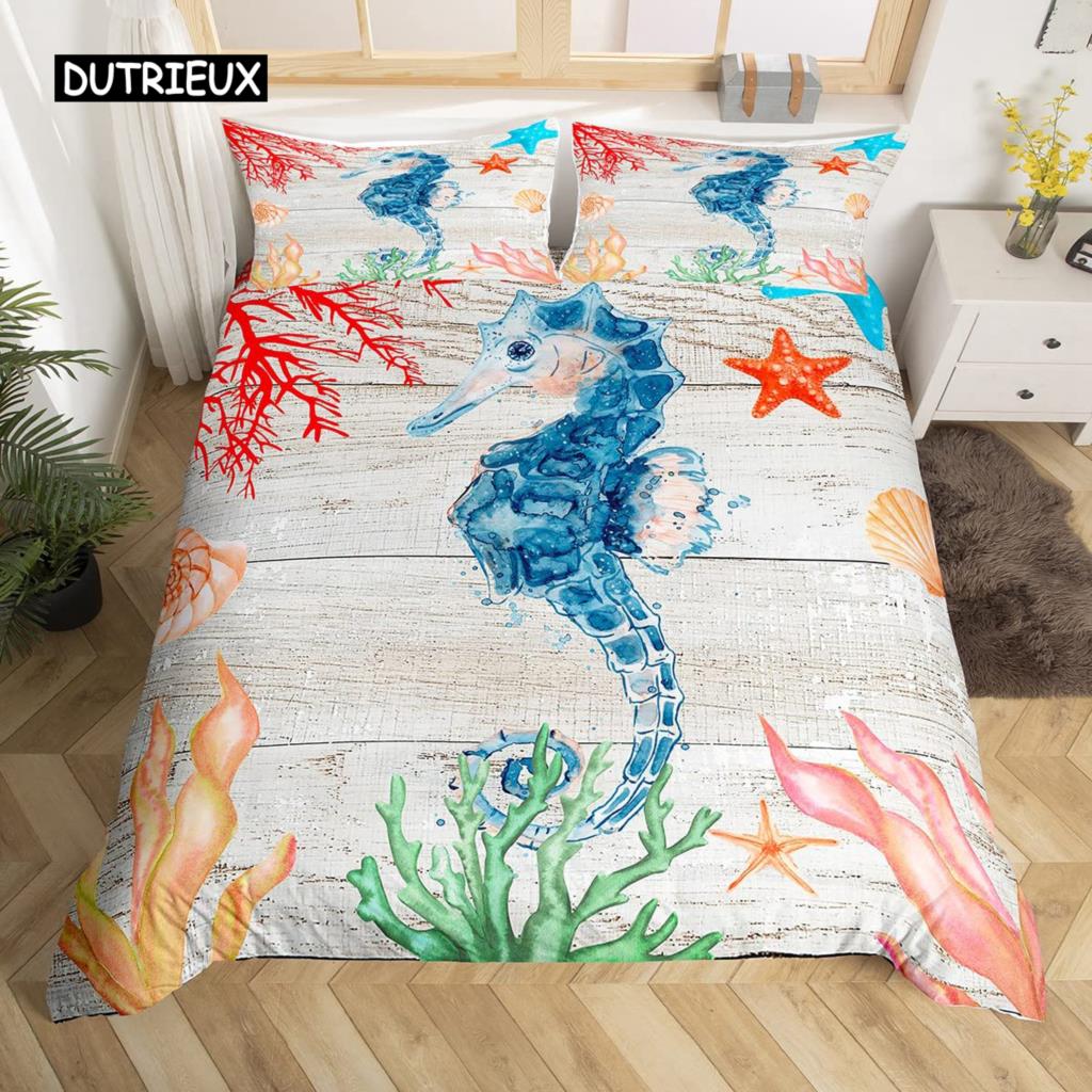 Sea Turtle Duvet Cover Twin Ocean Reptile Tortoise Comforter Cover Nautical Beach Bedding Set Microfiber Coastal Bedspread Cover