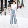 Lace Patchwork Plus Size Vintage Floral High Waist Casual Loose Women Summer Jeans Denim Wide Leg Pants