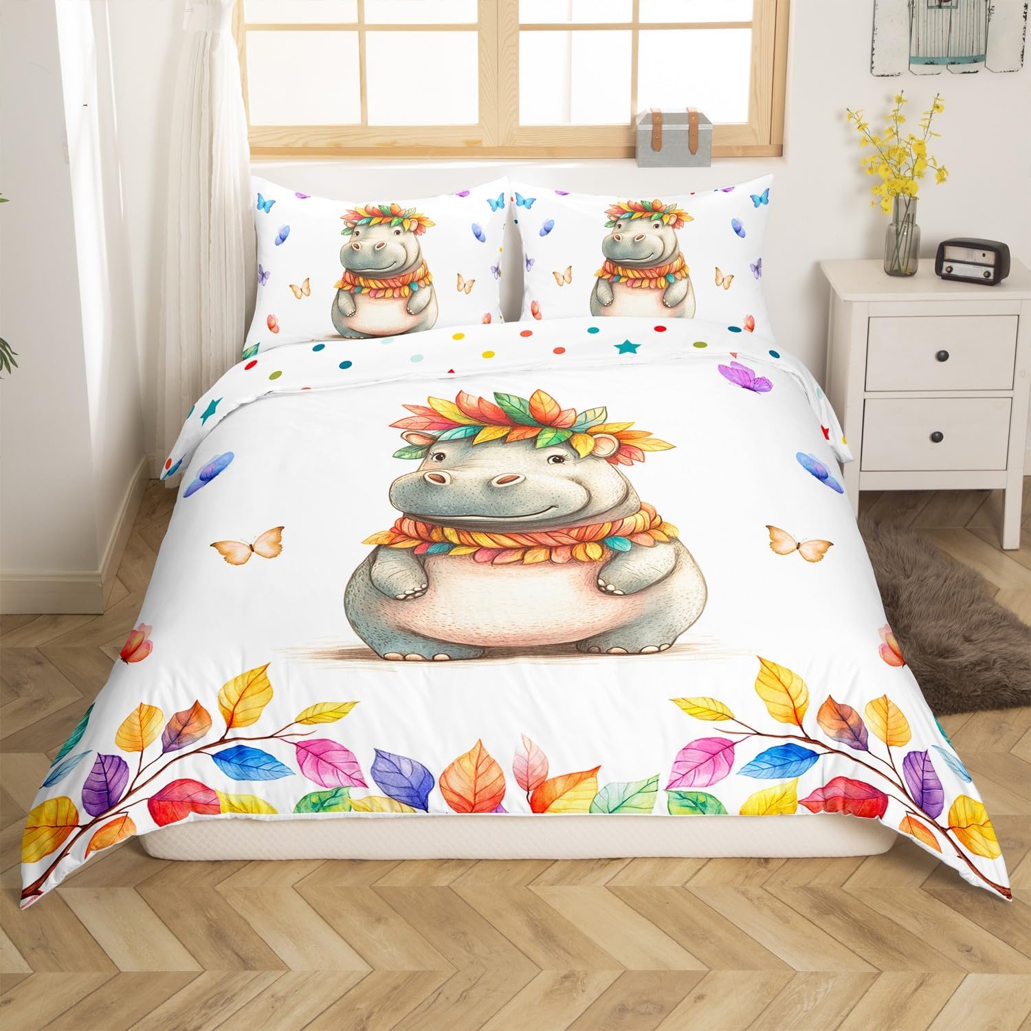 

Colorful Animal Leaves Cartoon Kids Duvet Cover Set Queen King Size Hd Printed Bedding Set For Boys Girls Room Decoration 3 Pcs EU Single(135*200cm)3pcs
