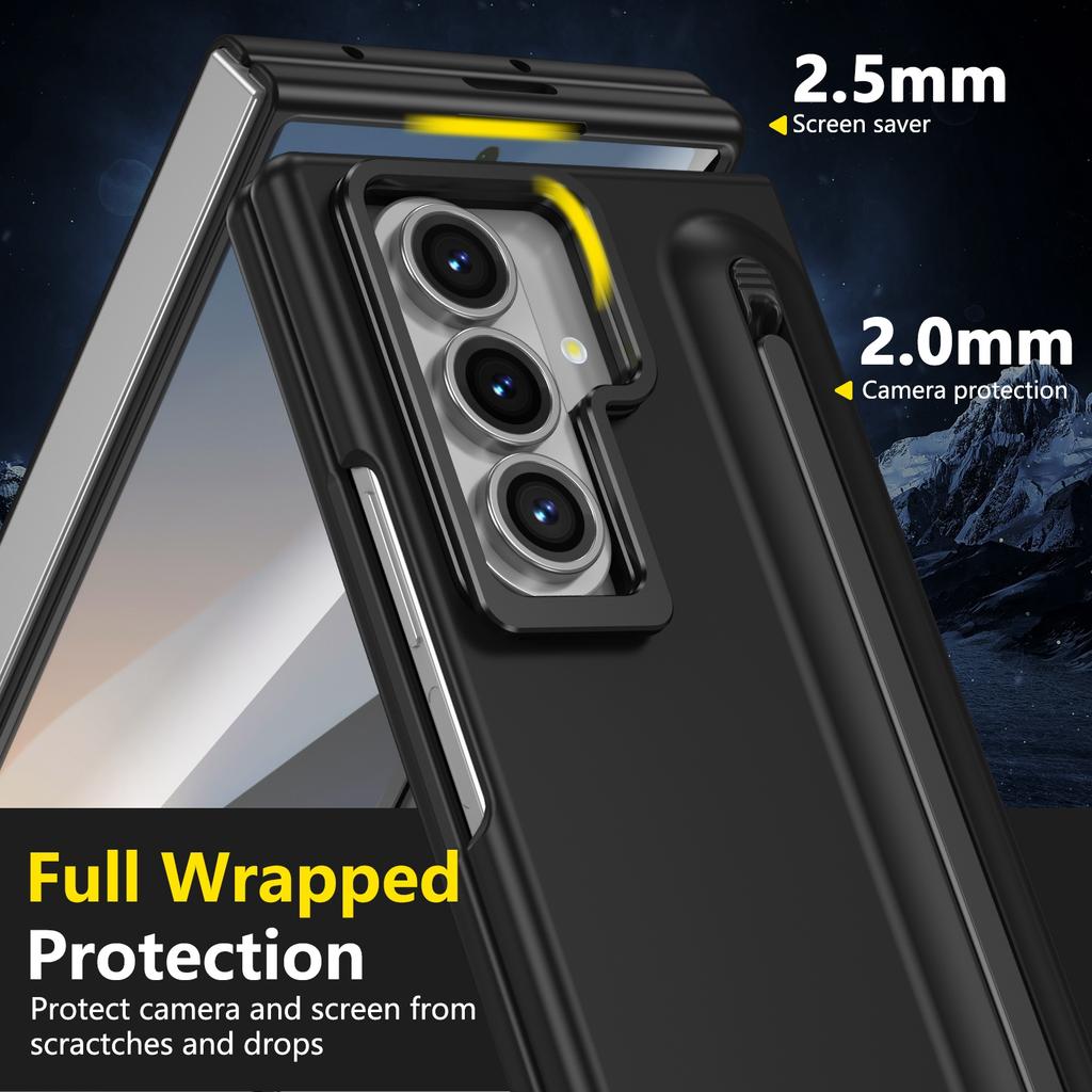 Lens Stand Phone Case For Samsung Galaxy Z Fold 7 6 5 Fold7 Z Fold6 Cover With S Pen Slot Stylus Tempered Glass Screen Protector