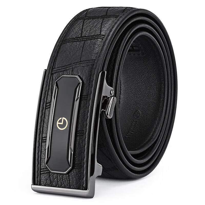 Goldlion Men's Belt, Deerhide Leather, Automatic Buckle, Earth Buckle, Inner Buckle, Waist Belt, Wooden Gift Box, Birthday Gift
