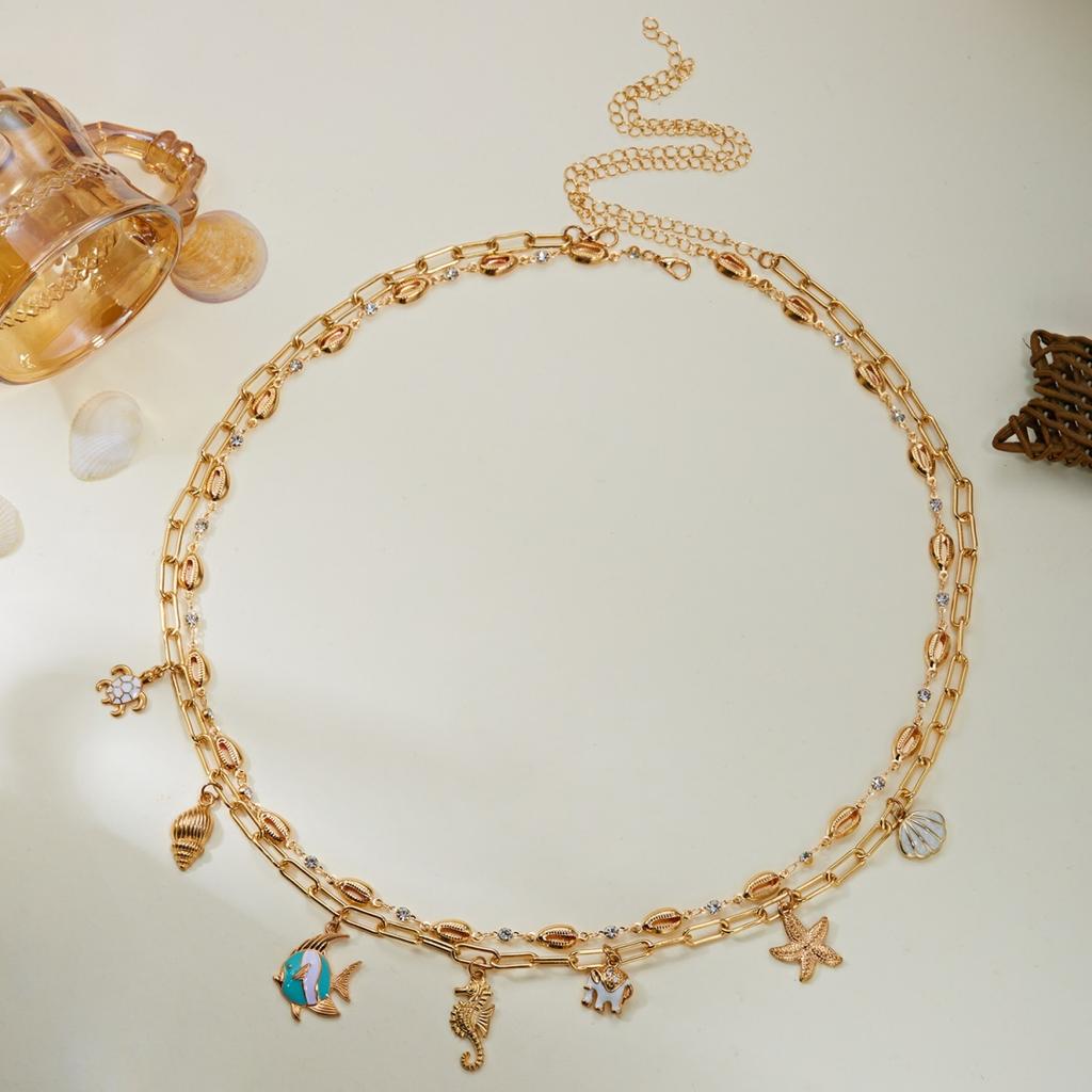 Summer Fish Seahorse Elephant Turtle Starfish Shell Spliced Waist Chain For Women Men Fishtail Octopus Belly Chain Body Jewelry