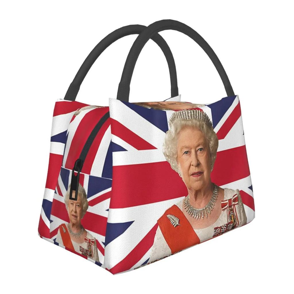 Queen Elizabeth II Flag Insulated Lunch Bag Amulet Cooler Thermal Lunch Tote Office Picnic Travel
