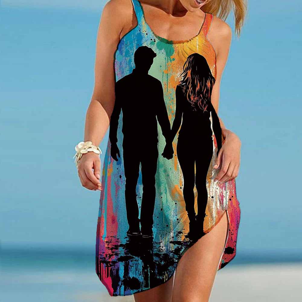 New Women's Fashion 2025 New Print Summer Casual Party Mini Dress Beach Style Elegant Pop Art Prints Lady Sleeveless Dress
