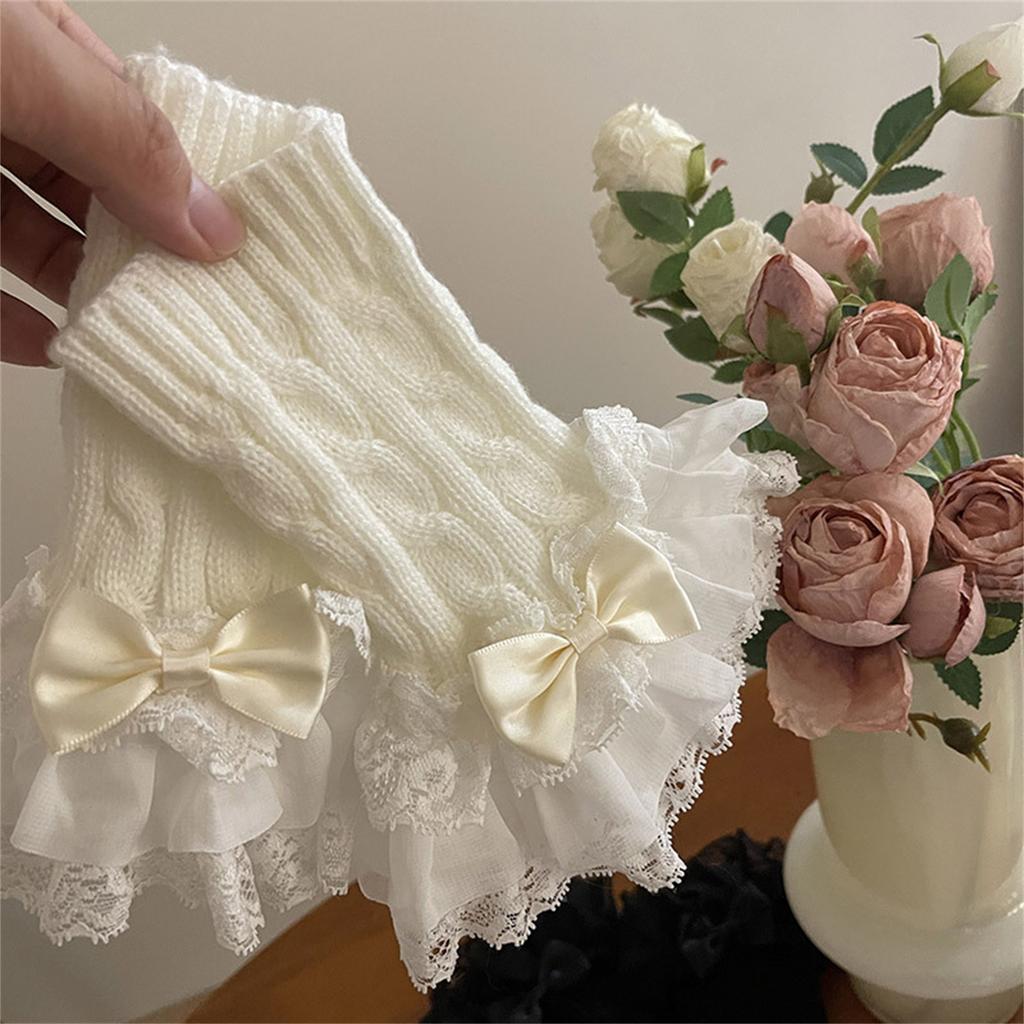 Women Gothic Lace Stretch Wrist Cuffs Knitted For Wedding Party Y2K Sleeve Wrist Cuffs Ruffled Lace