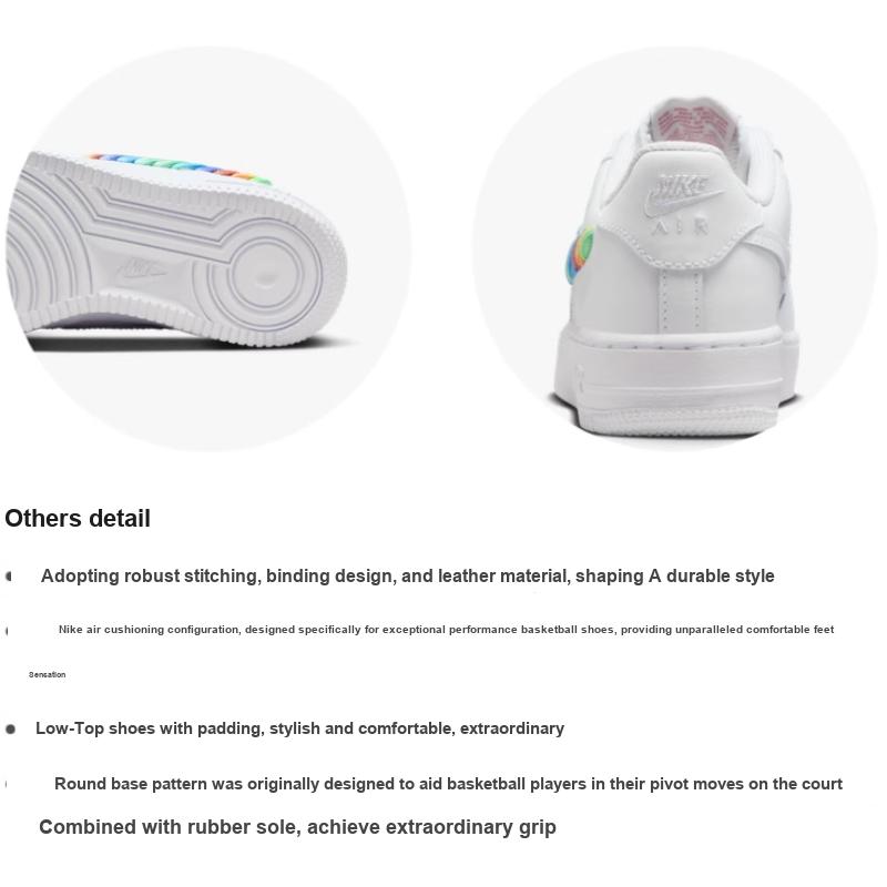 Nike Air Force 1 Low GS Rainbow Lace Swoosh Kids Sneakers White Multi-Color Terra-Blush FQ4948-100