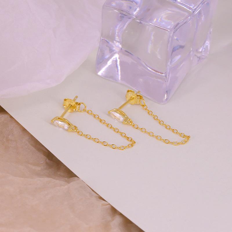 Luxury Rhombus Dainty Elegant Tiny CZ Long Tassel Chain 925 Sterling Silver Earrings Fashion Jewelry