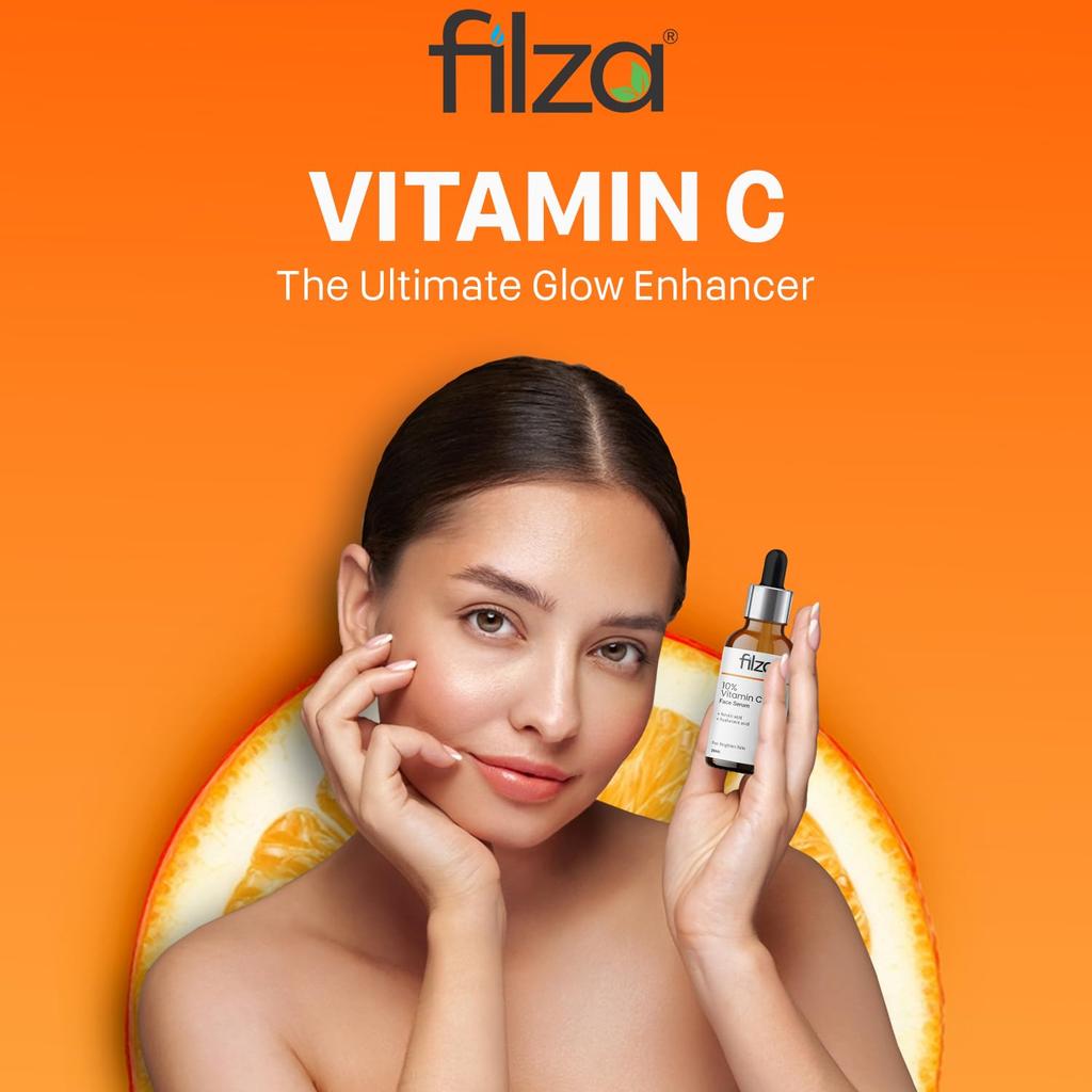 FILZA 10% Vitamin C Face Serum for Glowing Skin with 0.5% Ferulic Acid & Hyaluronic Acid | Reduce Dark Spots, Hyperpigmentation & Uneven Skin Tone