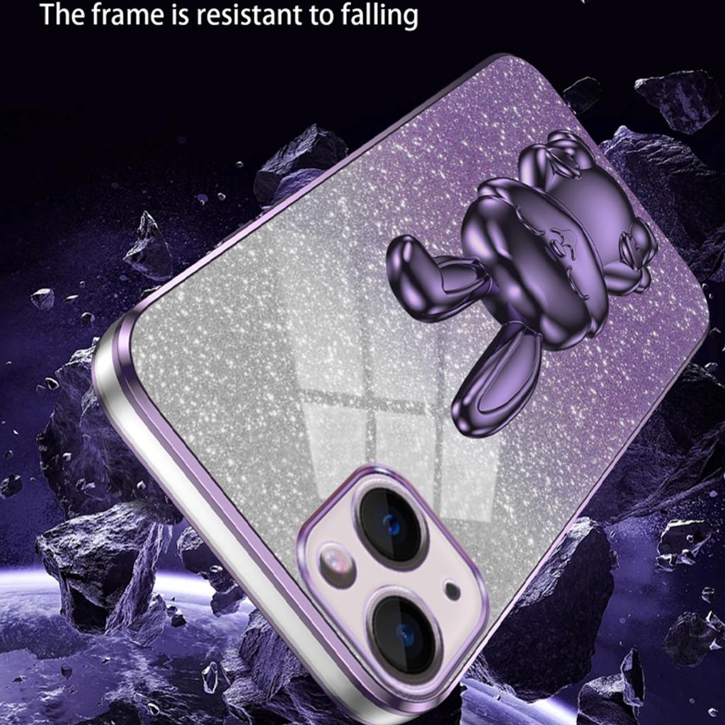 For iPhone 14 Plus Shockproof Cute Rabbit Glitter Case Phone Cover with Kickstand