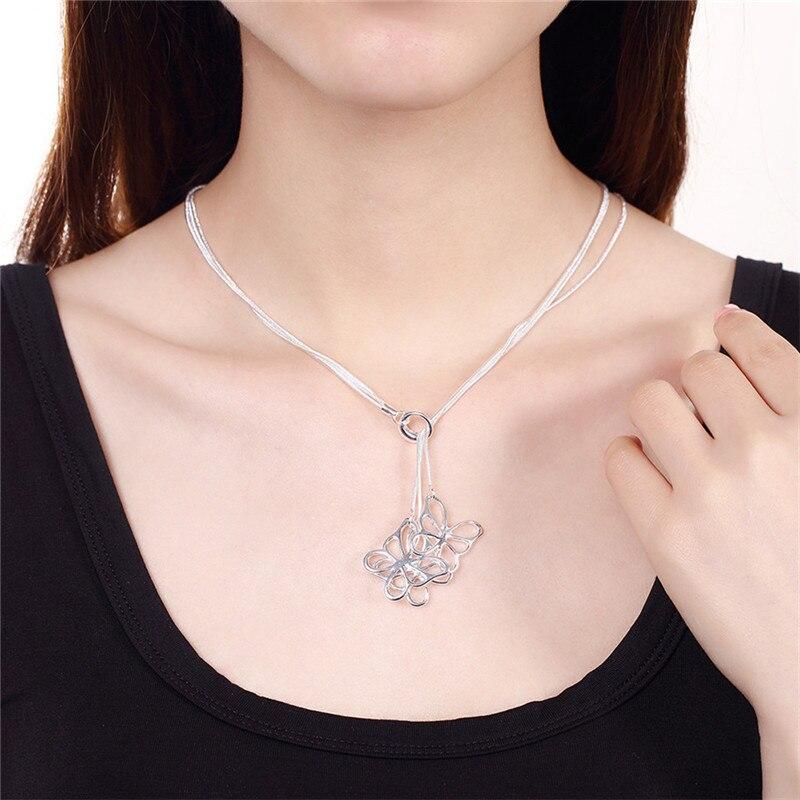 New 925 Sliver Three Butterfly Skeleton Snake Chain Necklace Fashion Jewelry For Women Trendy Wedding Engagement Birthday Gift