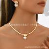 Elegant Clavicle Geometric Heart Pendant Necklace Earrings Jewelry Set French Retro Women'S Suit Batch