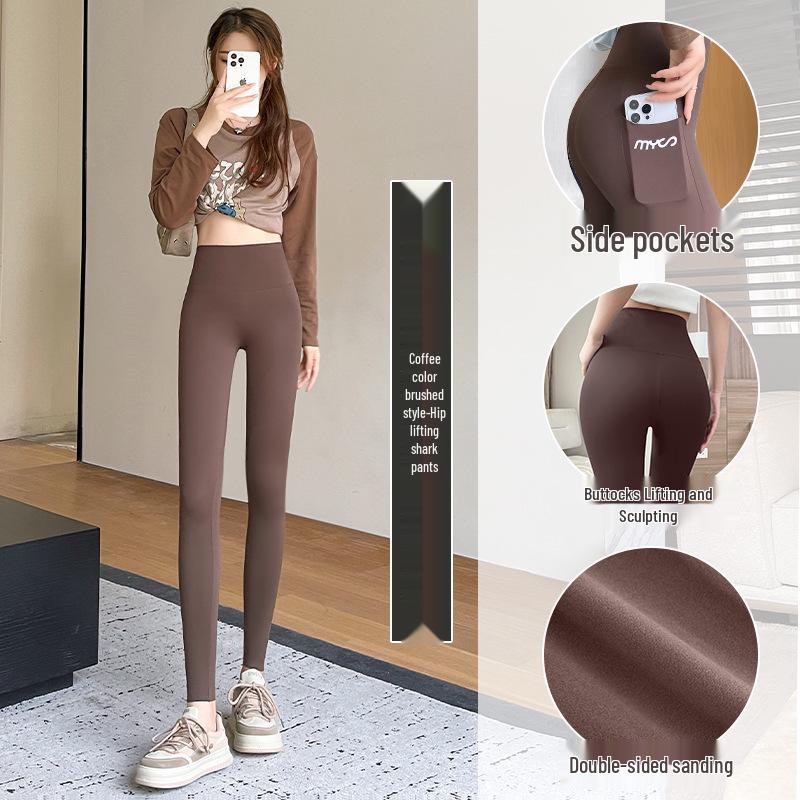 Women's High Waist Fleece Yoga Leggings - Autumn/Winter 2024 Hip-Lifting Side-Pocket Pants