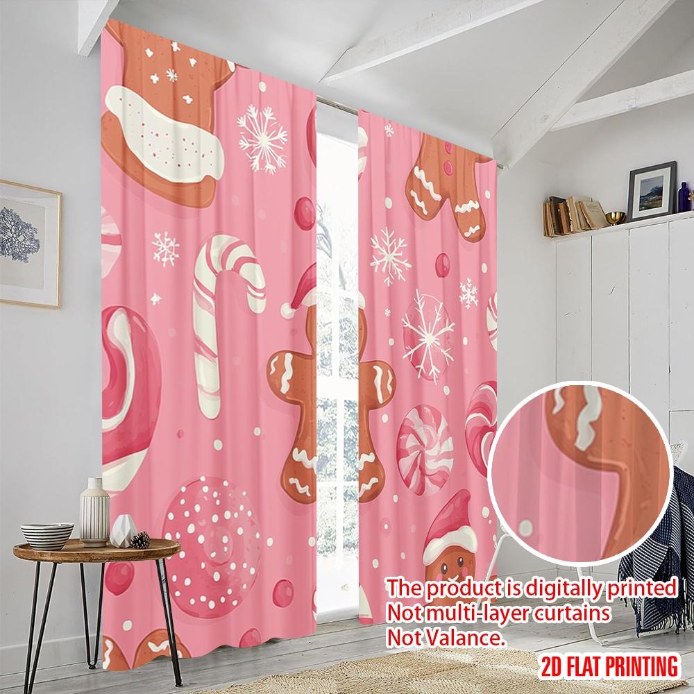 2 Stück, 2D-Flachdruck Zeitgenössische Vorhänge Lebkuchen Weihnachtsschneeflocken (3) Polyester gewebt (ohne Stange) Festlich