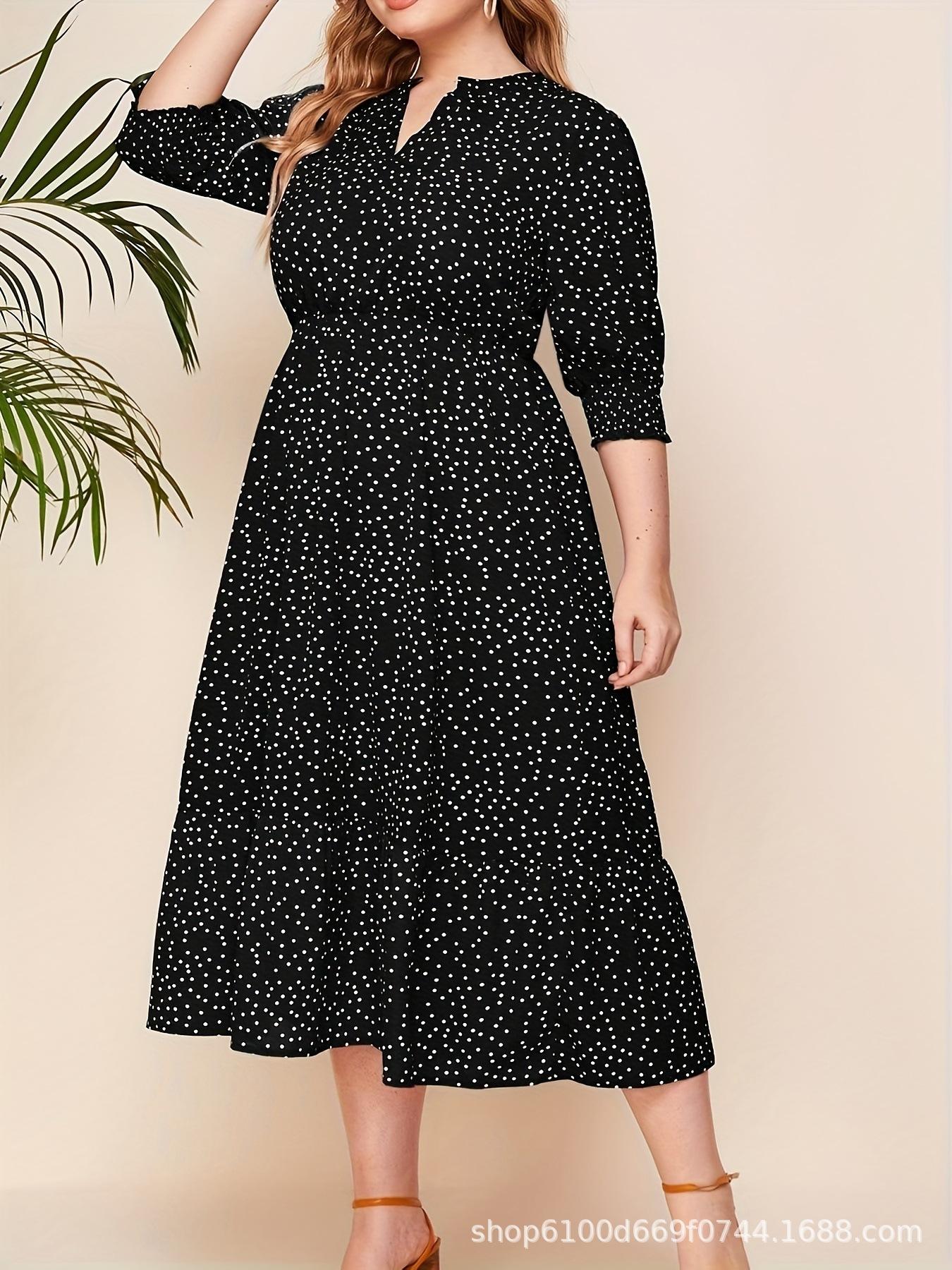 Women s Plus Size Spring/Summer Dress - Elastic Cuffs - Trendy & Versatile Design Large чёрный
