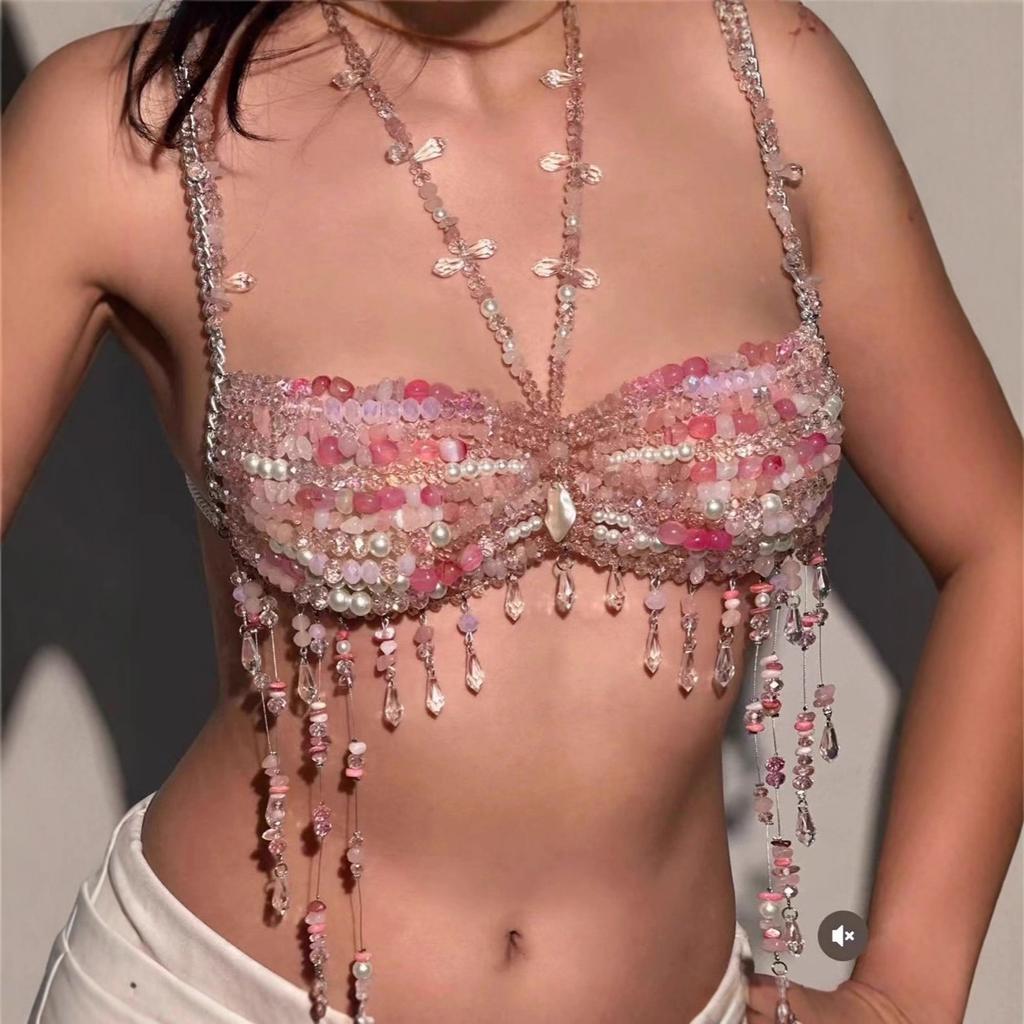 Costume da festa con frange di perline rosa
