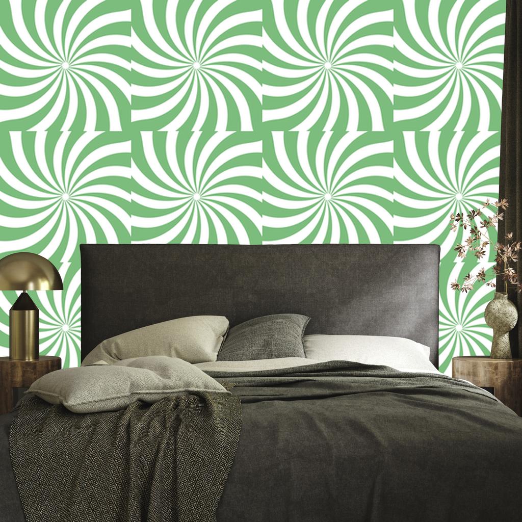 Hippie Wallpaper Background Green, White and Mint for Living Room and Bedroom 50x1000