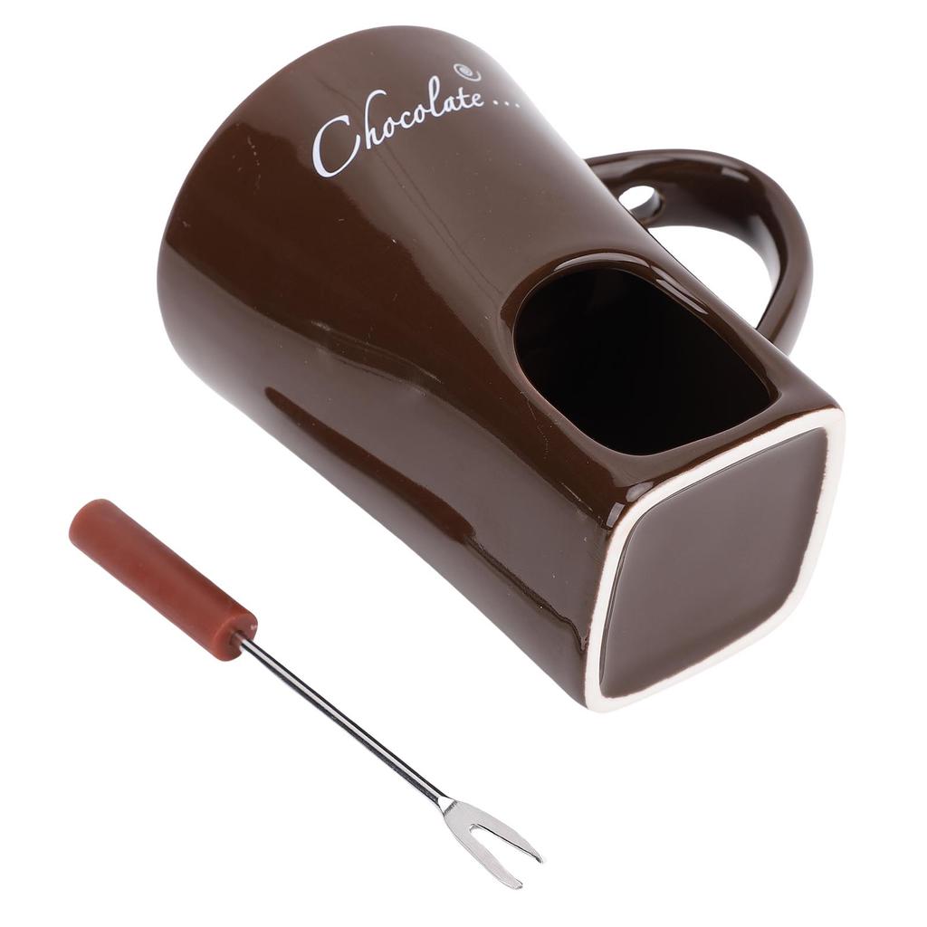Chocolate Melting Cup Ceramic Chocolate Fondue Mug with Fork for Ice Cream Cheese  