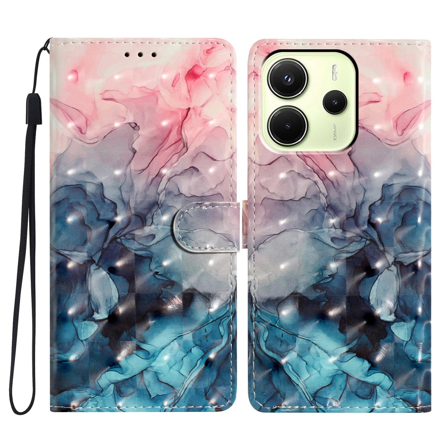 

Для Xiaomi Redmi Note 14 4G (163,25 мм) Чехол-кошелек из искусственной кожи с 3D-печатью Pink Blue Marble