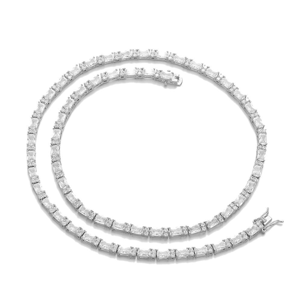 European and American hip-hop zircon necklace, rectangular zircon mixed with round zircon tennis chain, popular new models, mixed and matched.