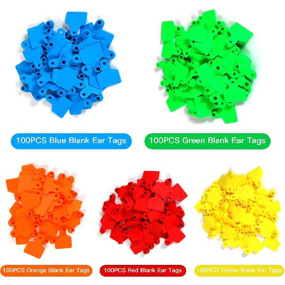 Blank Cattle Ear Tags - 100PCS Plastic Livestock Ear Tags Farm Animal Tags ID Tags Red Yellow Green Blue Orange Ear Tagger Cattle Ear Tags for Cow