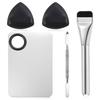Stainless Steel Makeup Palette, Metal Mixing Tray with Foundation Brush, Spatula and Powder Puff Professional Reusable Beauty Tools for Facial