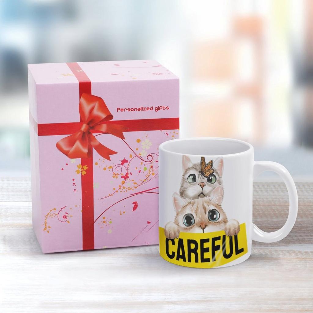 1Pack 11oz White Ceramic Mug Double-Sided Printed Craft Durable Coffee Cup Perfect For Home Office Gift Daily Use