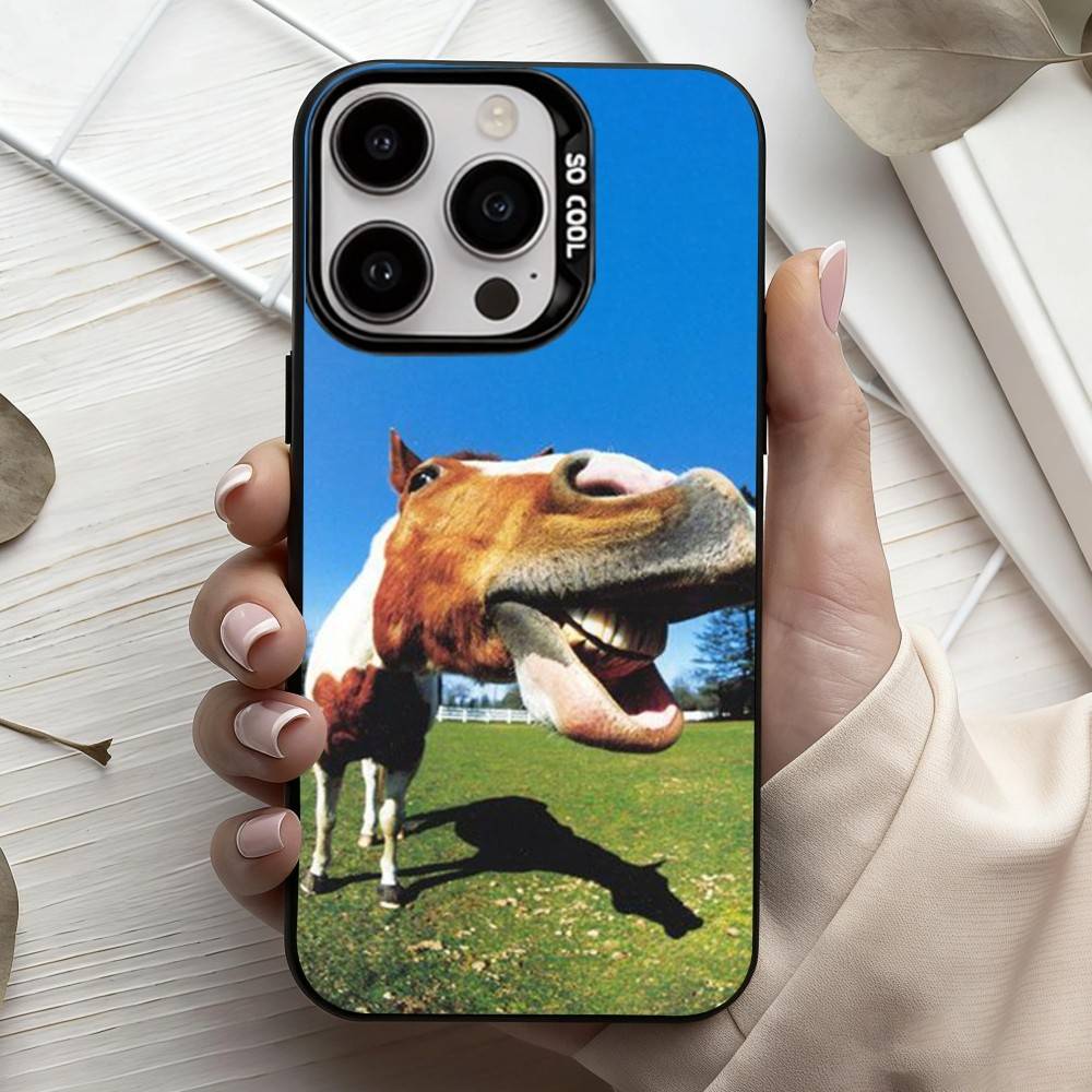 Funny Art Horse Animal   Phone Case For iPhone17,16,15,14,13,12,11 Plus,Pro Max Black Candy silver phone case