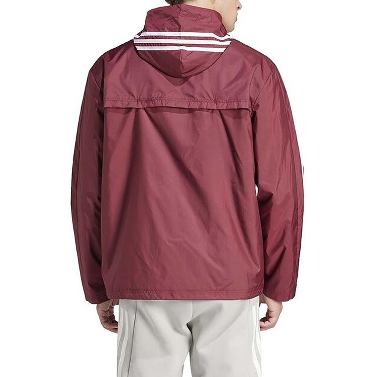 Adidas Letter Logo Print Hooded Long Sleeve Jacket Men Jackets Dark-Red IS1335