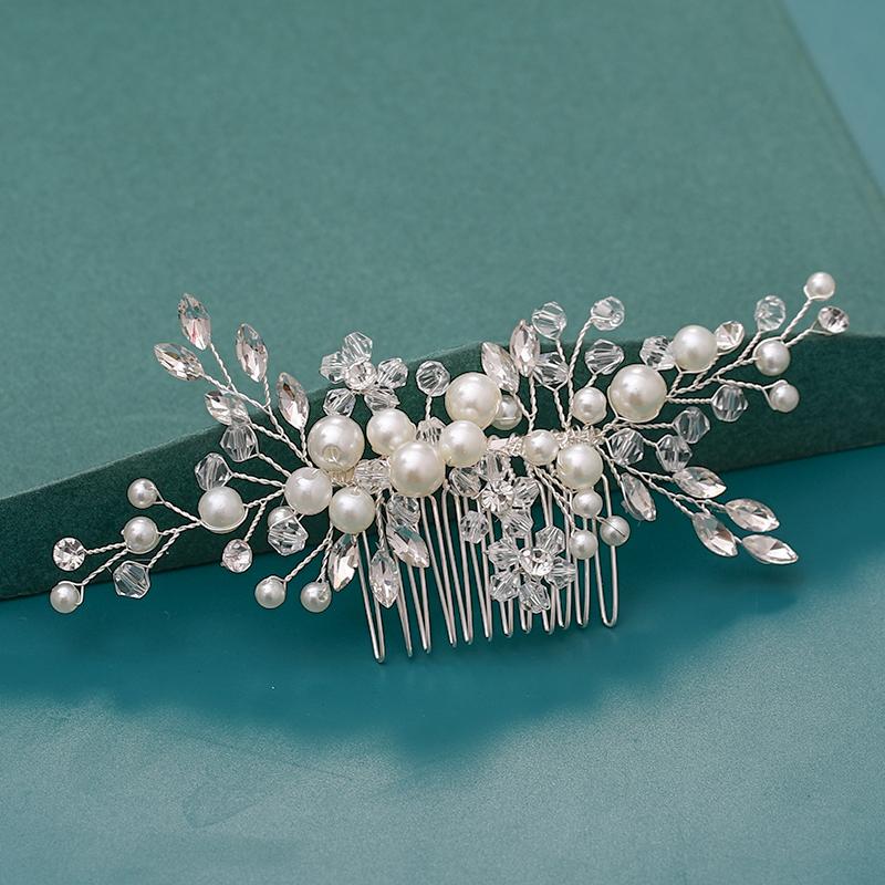 Bride Hair Combs Hair Accessories Wedding Bridal Headpiece Silver Color Handmade Crystal Pearl Wedding Ornaments Hair Jewelry