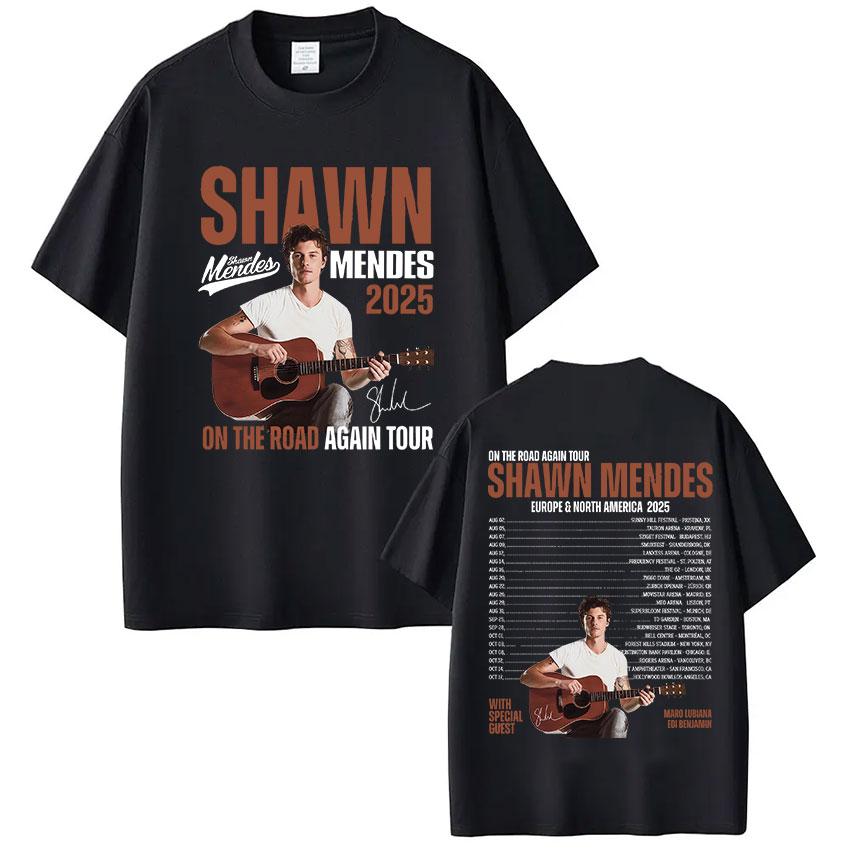Rapper Zpěvák Shawn Mendes na turné The Road Again Tour 2025 Album Merch Tričko Pánská Móda Nadměrné Tričko s Krátkým Rukávem Streetwear