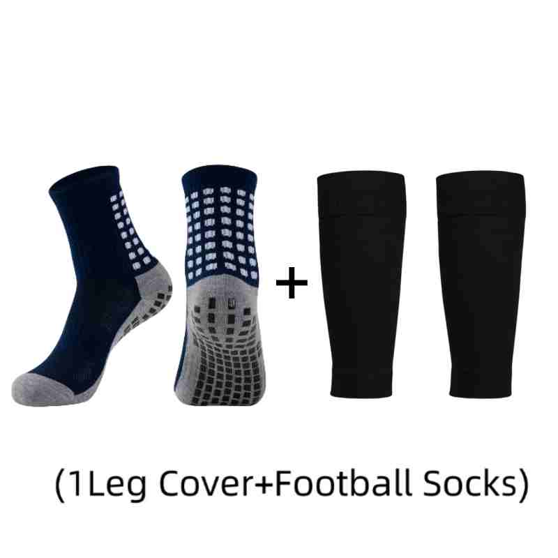 1 Pair of Combination Adhesive Point Anti Slip, Sweat and Odor Resistant  Football Sports Socks+leg Protectors