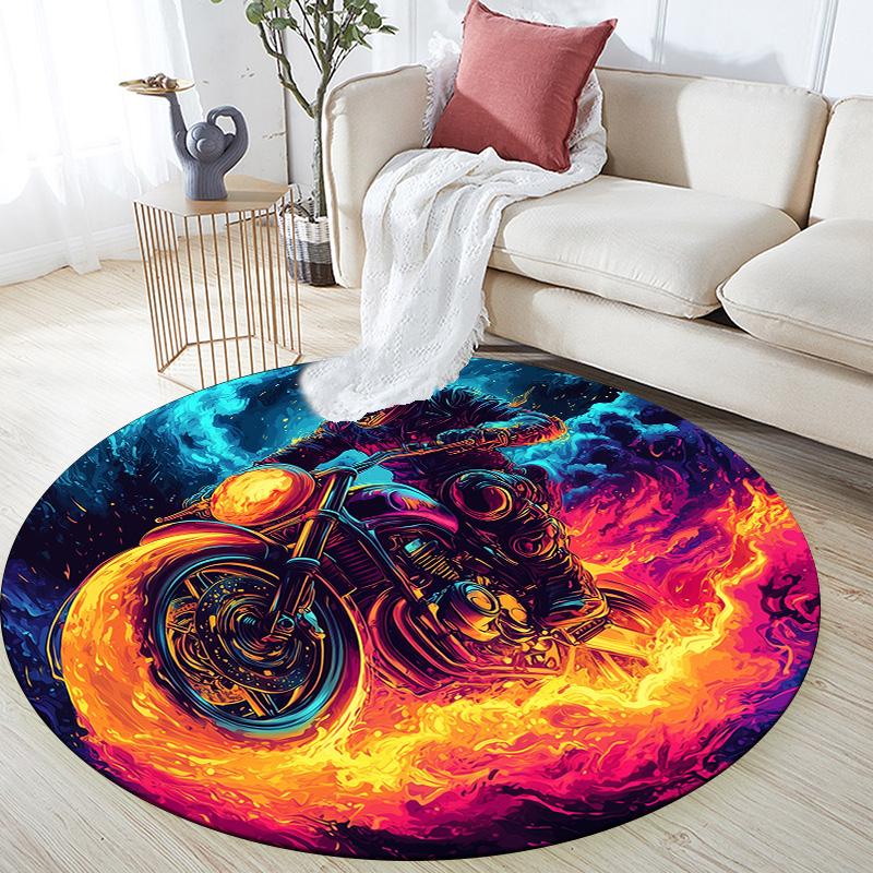 

Motorcycle Round Area Rug,Carpet Rug for Living Room Bedroom Sofa Playroom Decor,Non-slip Floor Mat 80cmx80cm