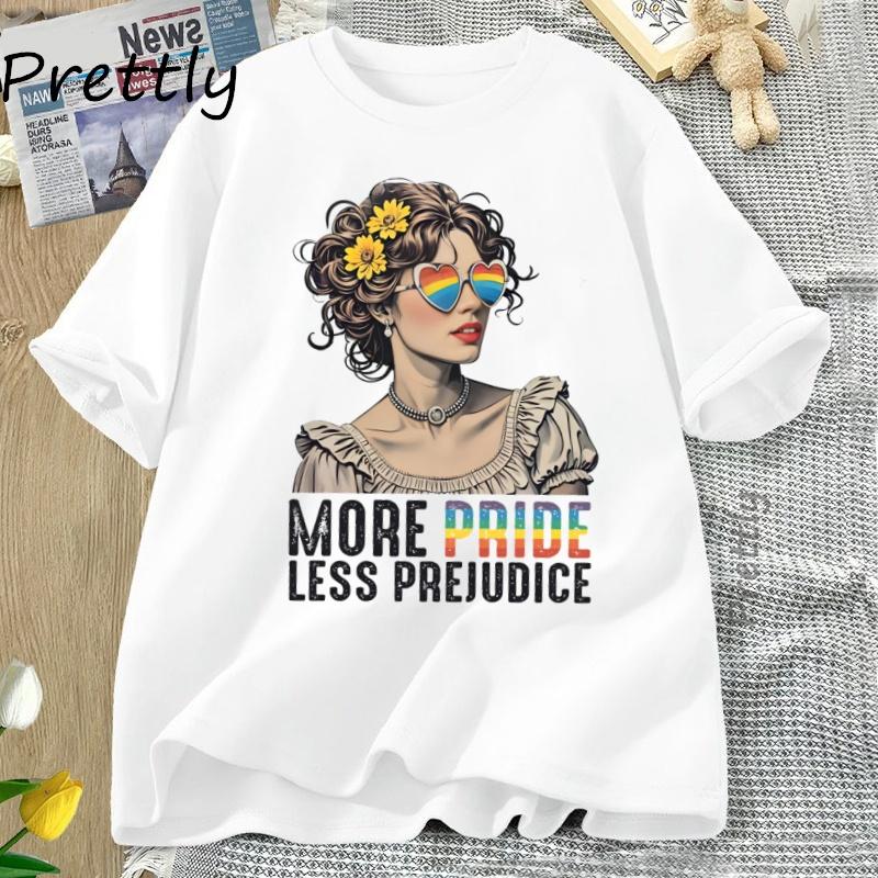 Mehr Stolz Weniger Vorurteile T-Shirt LGBTQ T-Shirt Pride Month LGBTQ T-Shirt Freizeit Baumwolle Kurzarm Rundhals Damen Kleidung