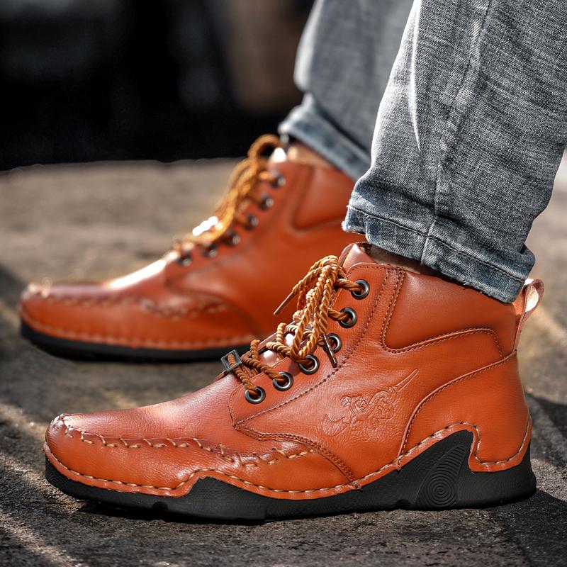 Handmade Genuine Leather Casual Shoes Bootsfor Men Fashion Outdoor Walking Comfortable Footwear Luxury Man Boots New Big Size 48