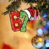 Christmas Pendant Striped Print Number 6 7 Charm 2D Acrylic Hanging Pendant Party Home Festive Cheer Holiday Decoration