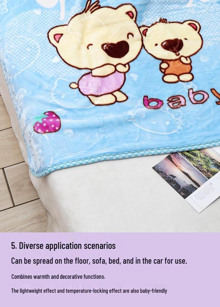 Thickened Newborn Baby Blanket - Double-Layer Raschel Cartoon for Autumn/Winter