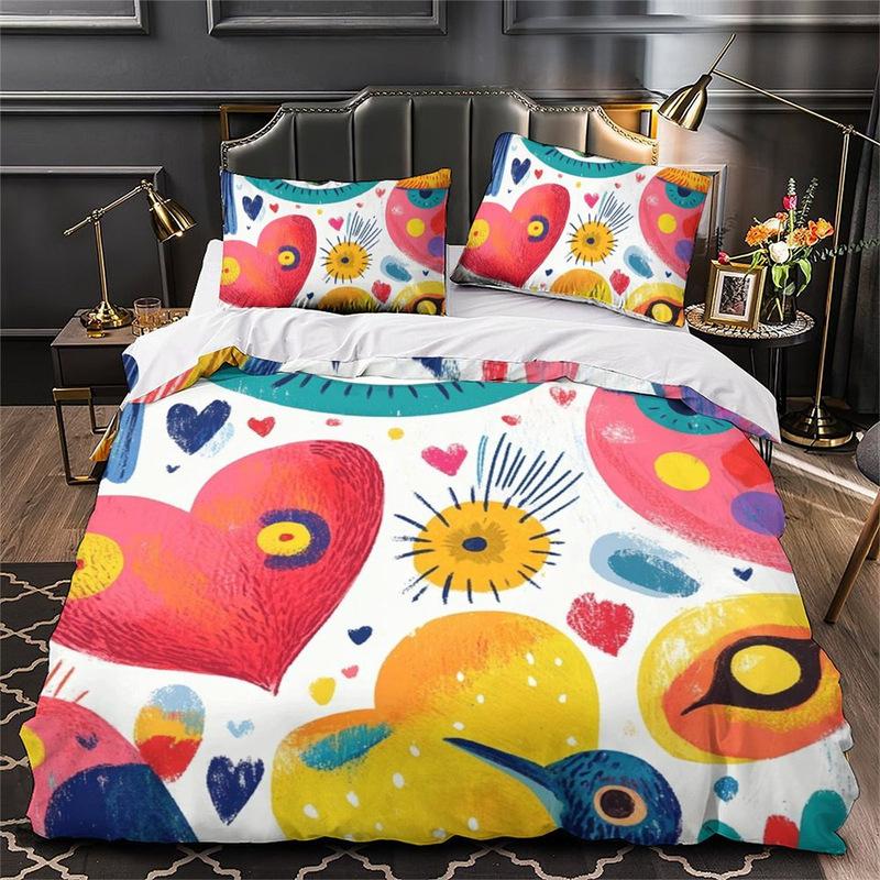3D Digital Printing Love Series Polyester Bedding Two Or Three-Piece Set