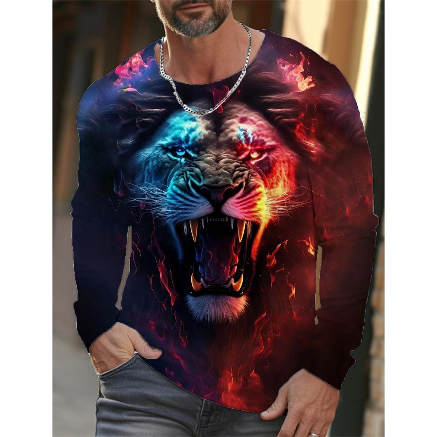 Pánská jarní podzimní zvířecí trička s kulatým výstřihem a dlouhým rukávem Pánské sportovní oblečení plus size Vintage 3D potisk tričko