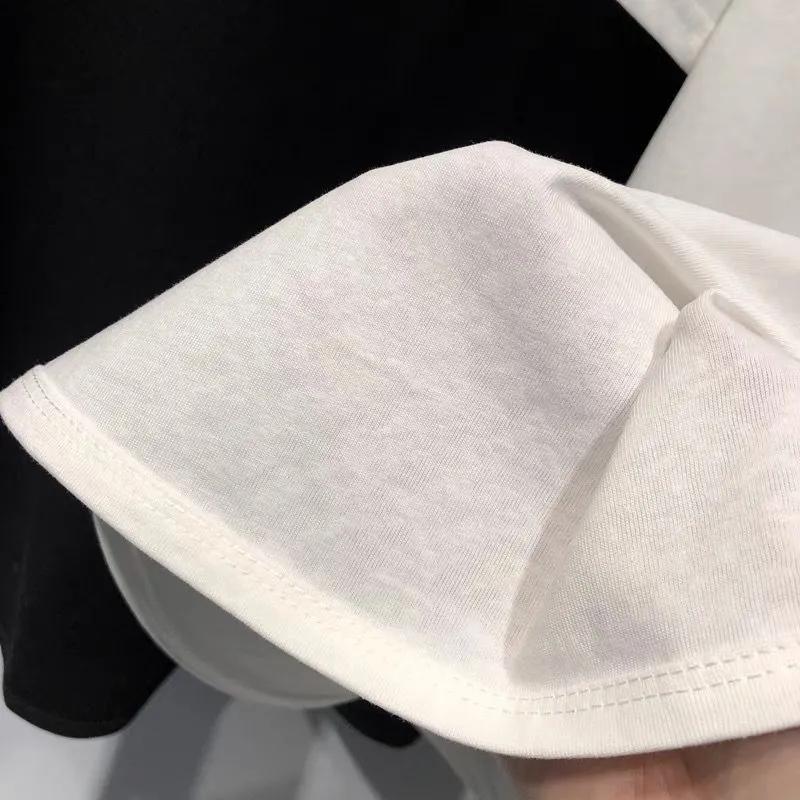 T-shirt Women Cotton Summer Casual Large Size Loose Solid Color V-Neck Pullover Short-sleeved Tops