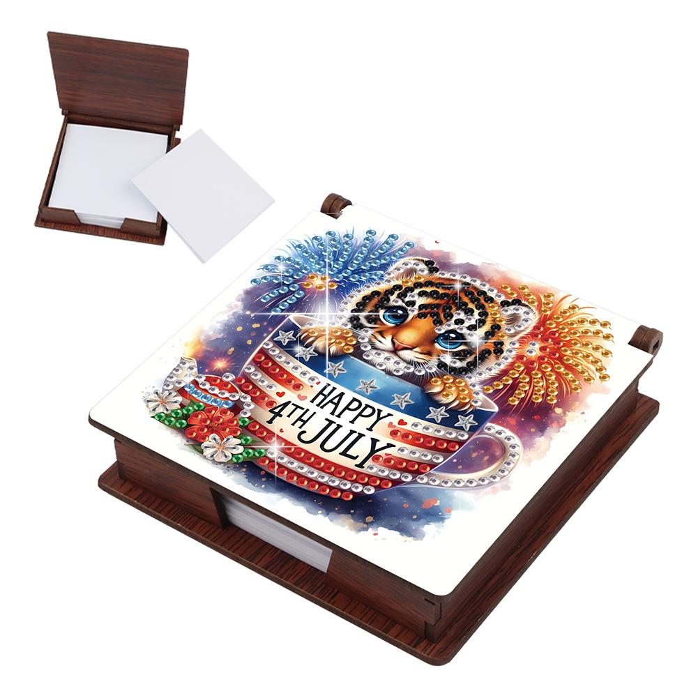 Wood Animals Gem Painting Memo Pad Holder Mosaic Kit Rhinestones Post It Dispenser Diamond Art Note Box with 160 Sheets of Paper
