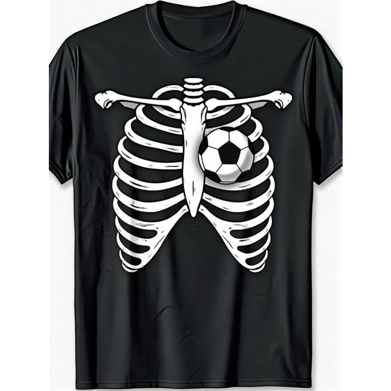 

European sizes Men S Soccer Heart Skeleton Ribs X-Ray Graphic T-Shirt | Oversized, Loose Fit, Casual & Halloween Costume Tee S чёрный