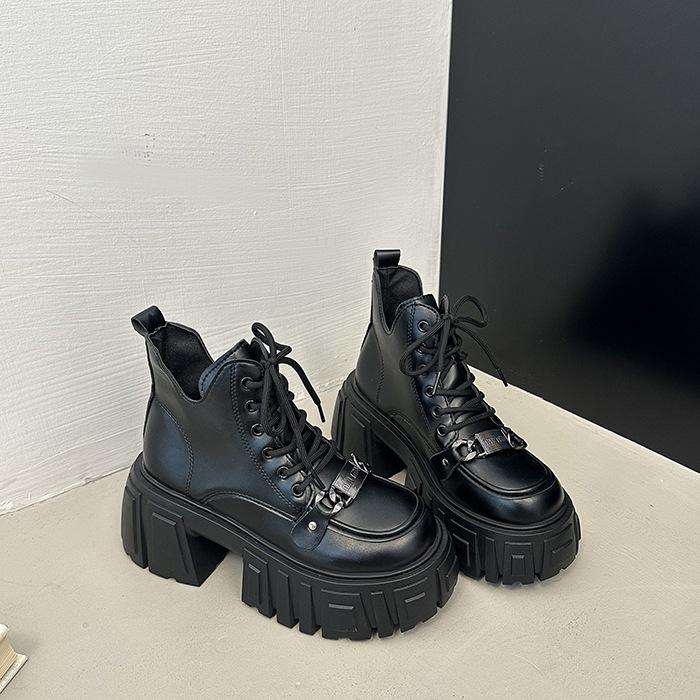 

Американские ретро туфли на толстом высоком каблуке, маленькие кожаные туфли, осенне-зимняя модная платформа, короткие ботинки, женские ботинки Мартин на шнуровке в британском стиле 35