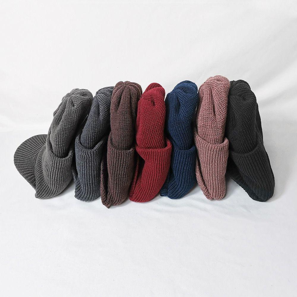 Fashion Woolen Yarn Knitted Winter Hat Warm Ring Scarf Windproof Scarf Cap Plush Thickening With Brim Ski Mask Caps Cycling