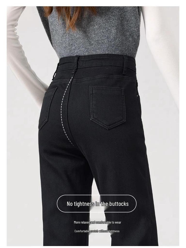 Women's High Waist Slim Fit Black Cigarette Pants with Plus Velvet for Autumn/Winter 2025