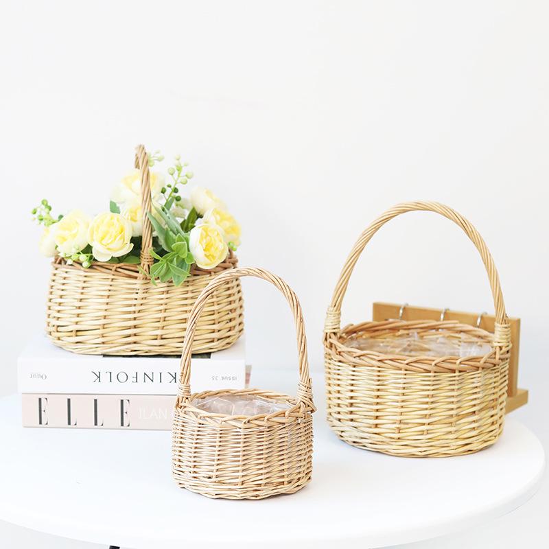 Willow Woven Princess Handbag: Floral Basket, Wedding Gift, and Pastoral Flower Arrangement Souvenir