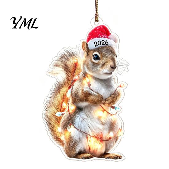 Decorative Animal Figurines for Home Christmas Hanging Ornaments with Lanyard, Cute Double Sided Pendant 2026 Themed Holiday Decorations Santa Hat, 2D