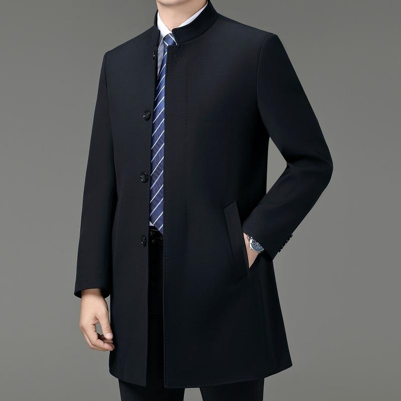 

Мужская шерстяная ветровка среднего возраста с воротником-стойкой, средней длины, с лацканами, в стиле «папа», осенне-зимнее повседневное пальто большого размера в деловом стиле 195